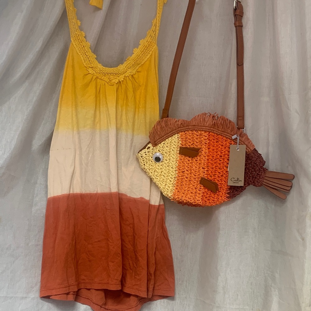 Cute Fish-Shaped Woven Crossbody Mini Bag in Yellow & Orange